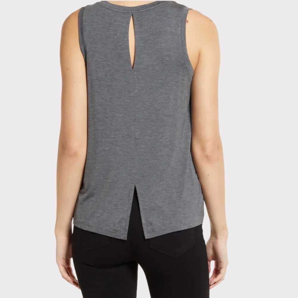 Halogen - High Neck Keyhole Sleeveless Tee - Heather Gray - Size S